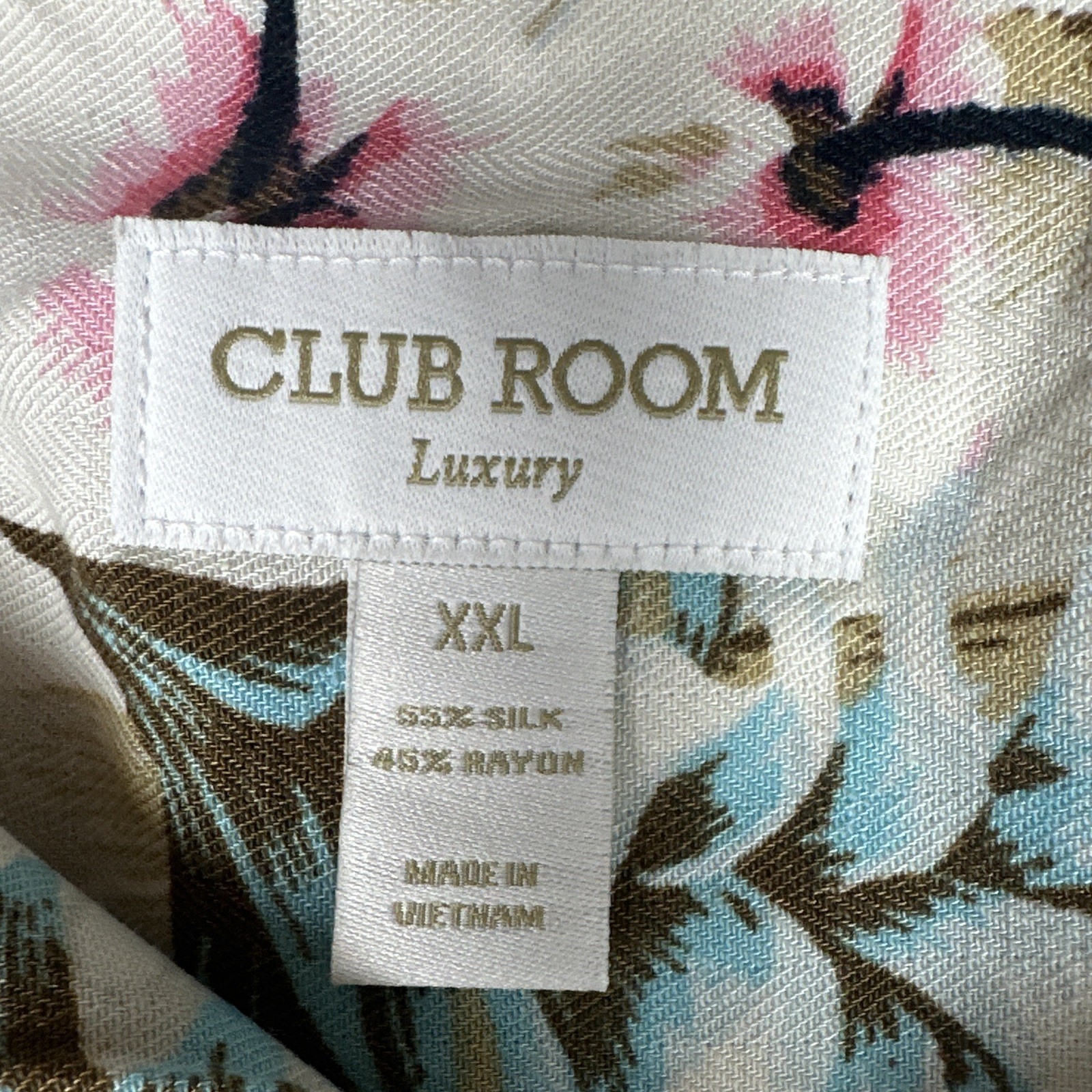 Club Room Luxury Men’s XXL Silk Rayon Hawaiian Shirt Floral Tropical Camp Beige
