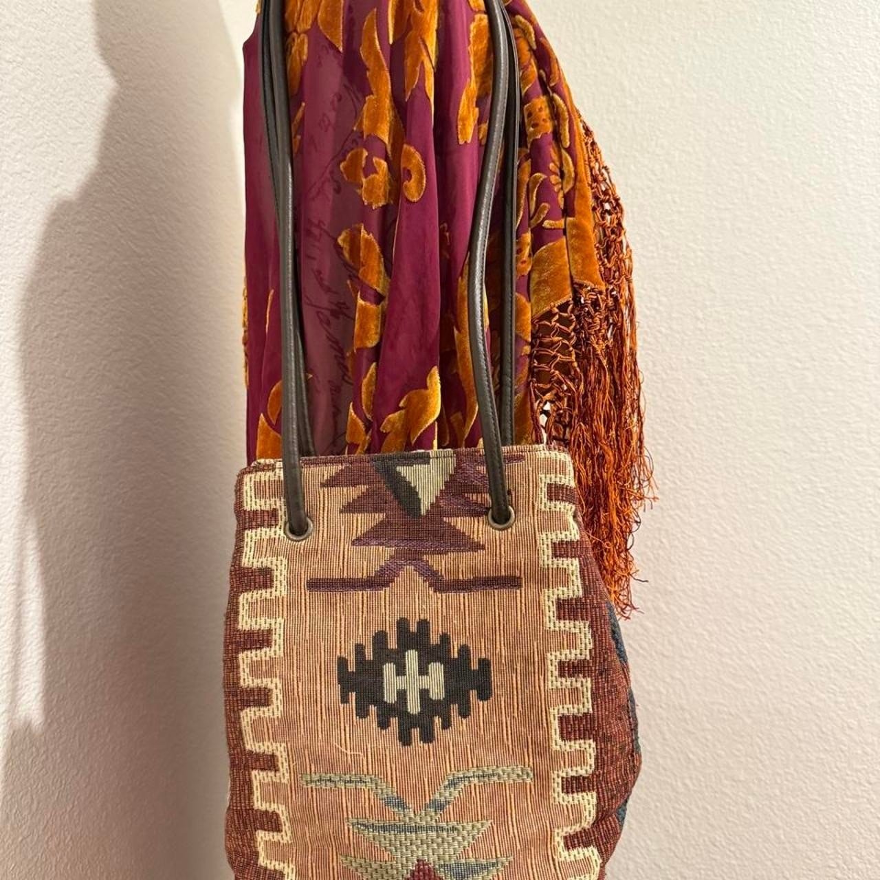 Vintage 2000s boho Nine West woven tote bag geometric tribal pattern