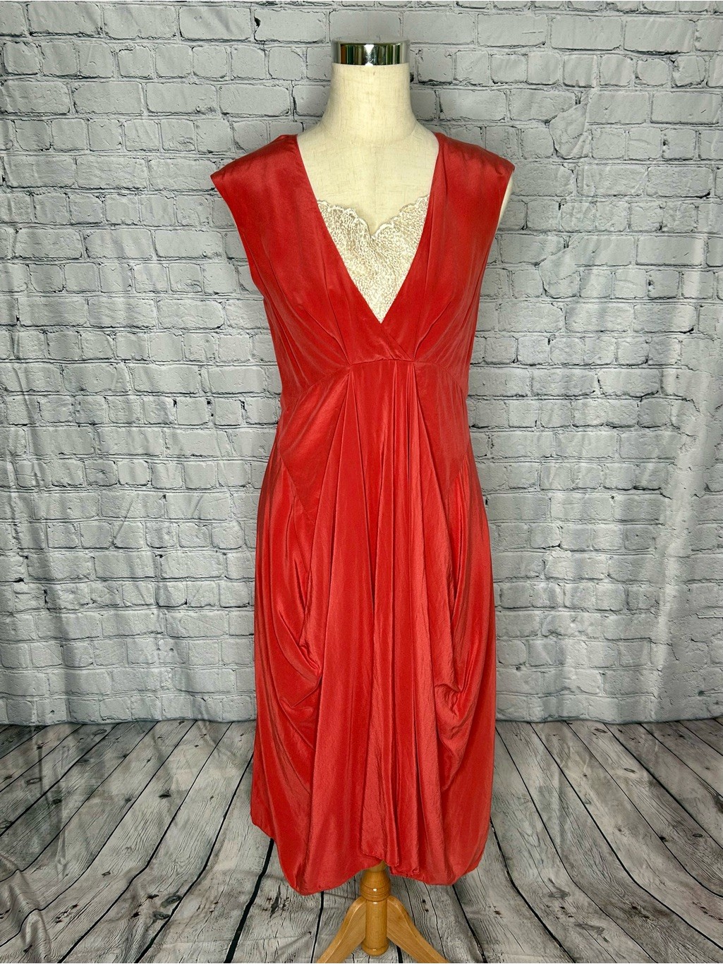 Donna Karan Black Label 100% Silk Coral Drape Dress Luxury Size 6