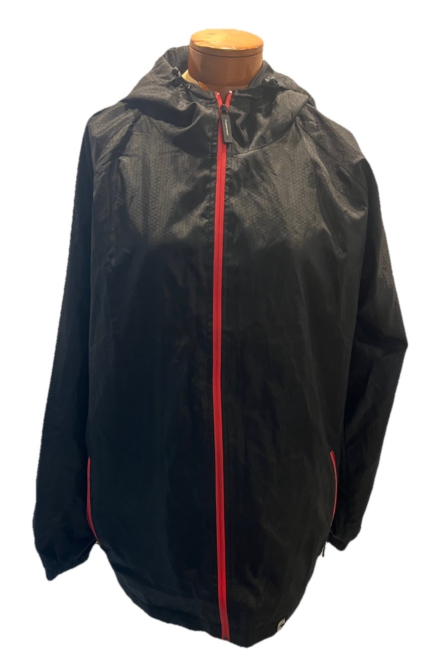Cummins Diesel Mens XL Rain Jacket Windbreaker Black Red Full Zip Hooded Mesh