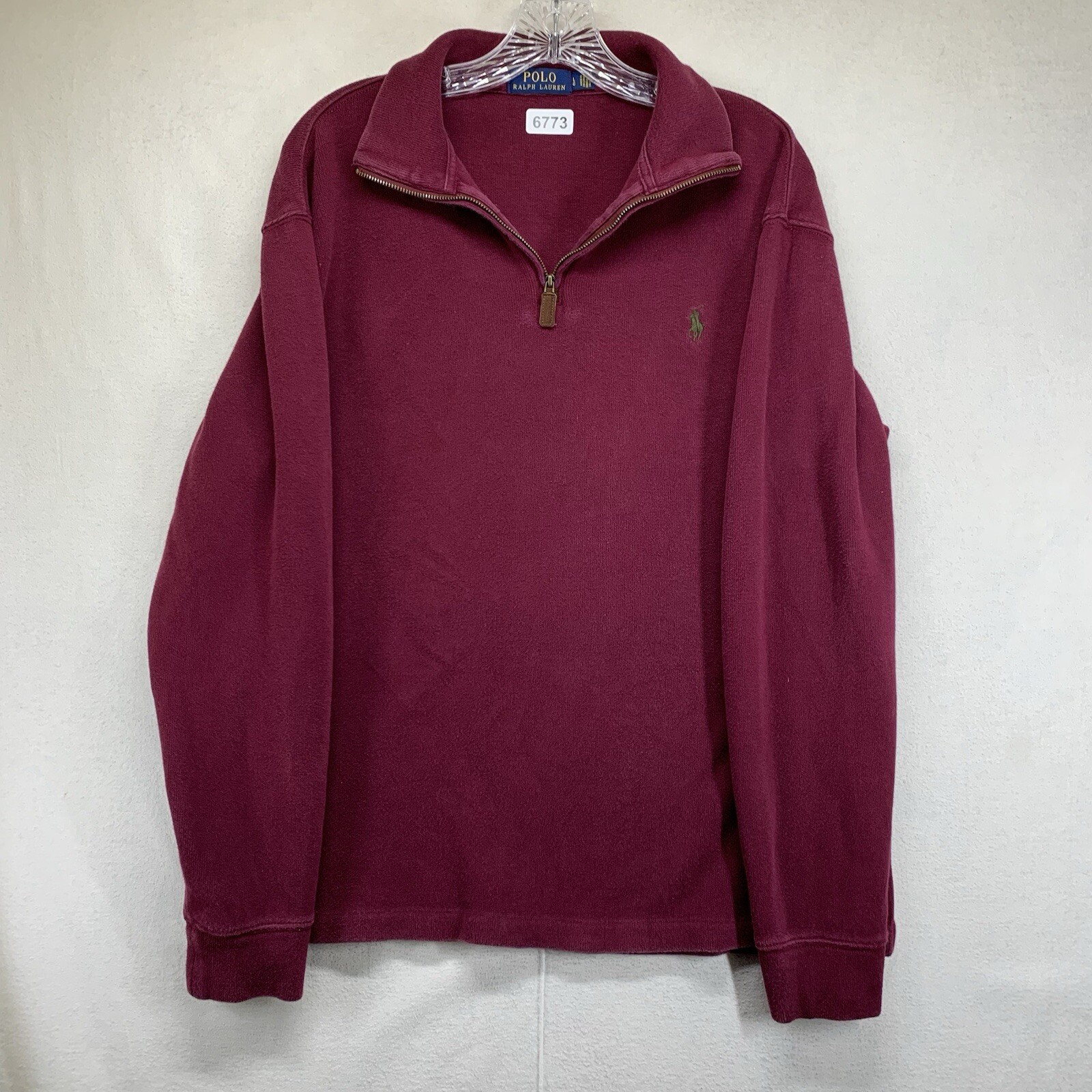 Polo Ralph Lauren 1/4 Zip Embroidered Knit Mock Neck Sweater Sweatshirt Large