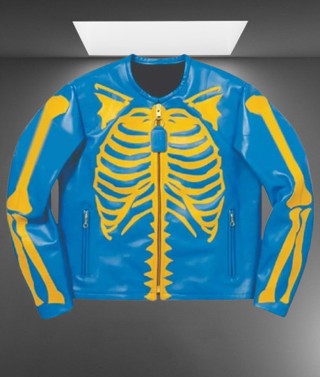 Men’s Genuine Cowhide Skeleton Bones Biker Motorcycle Leather Jacket 3 Colors