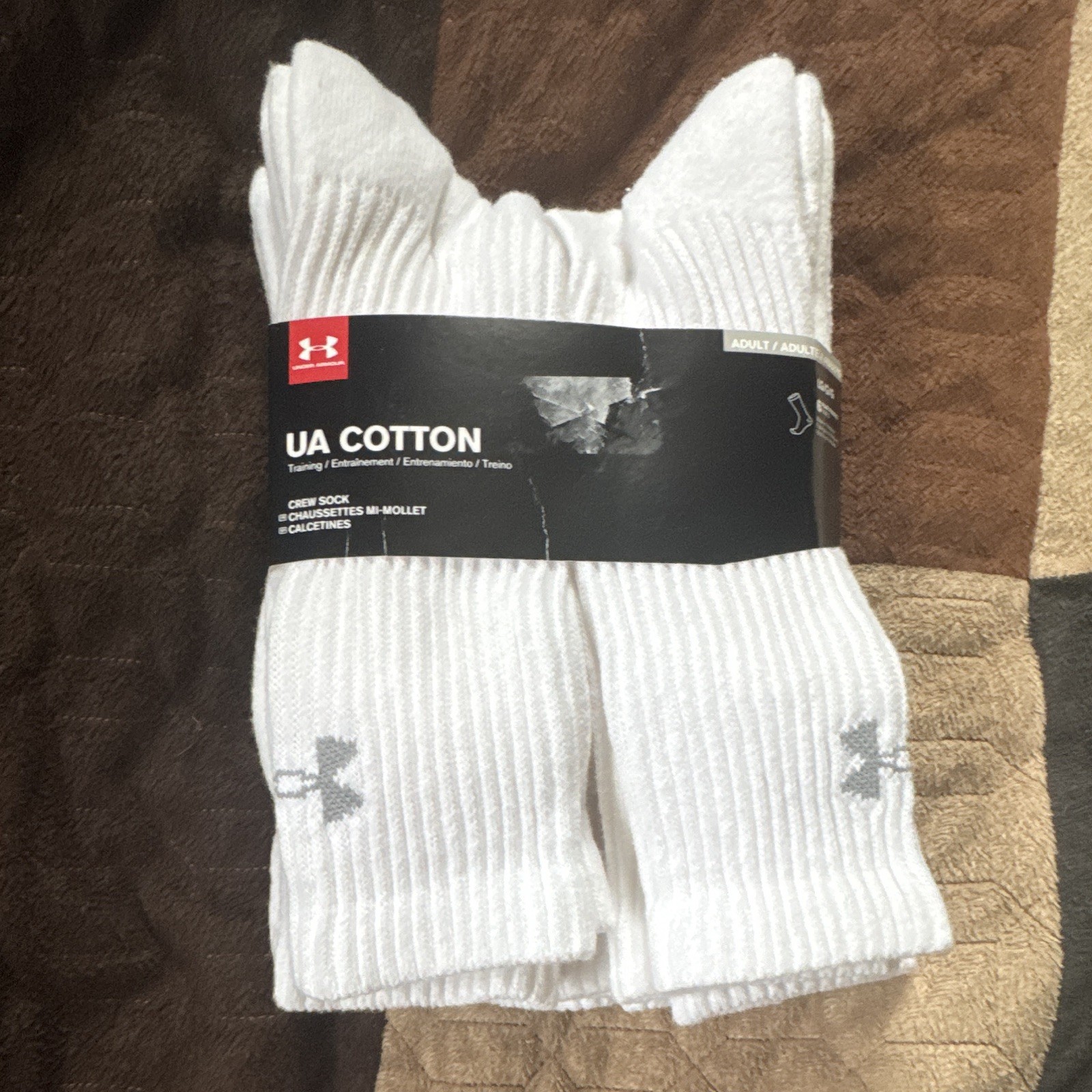 Under Armour Cotton Crew Socks Logo White/Gray Men Large 6 pairs