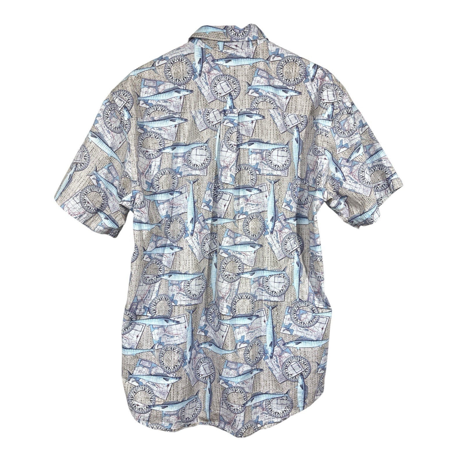 Pendleton Cotton Short Sleeve Button Up Shirt Mens L Fish Nautical Compass Print