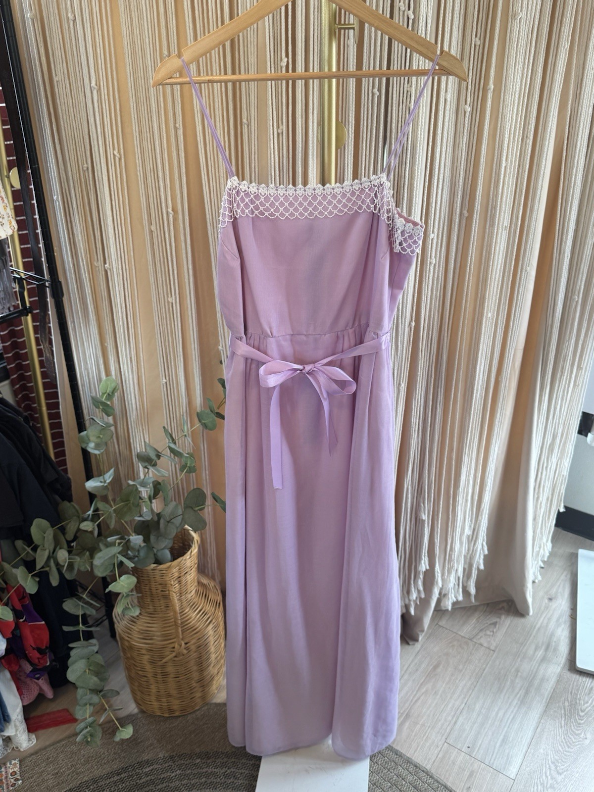 Vintage 70s House of Bianchi Lavender Chiffon Maxi Dress Lace Prom Gown Sz 6