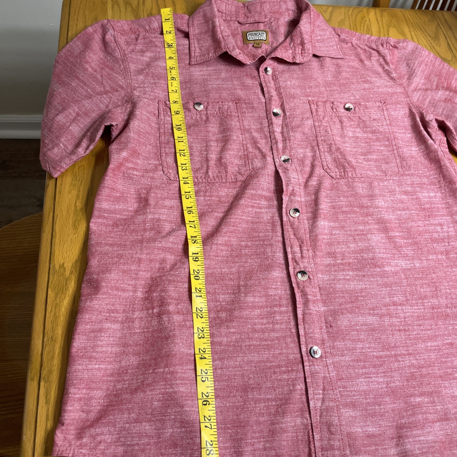 Fourcast Work Wear Size XL Short Sleeve Shirt Cotton Brick Red Mingled