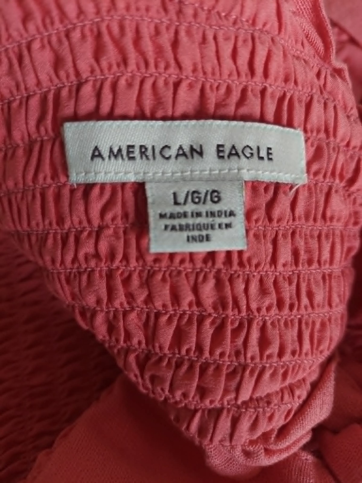 American Eagle Pink Coral Smocked Ruffle Bandeau Tube Top with Back Tie | Size L