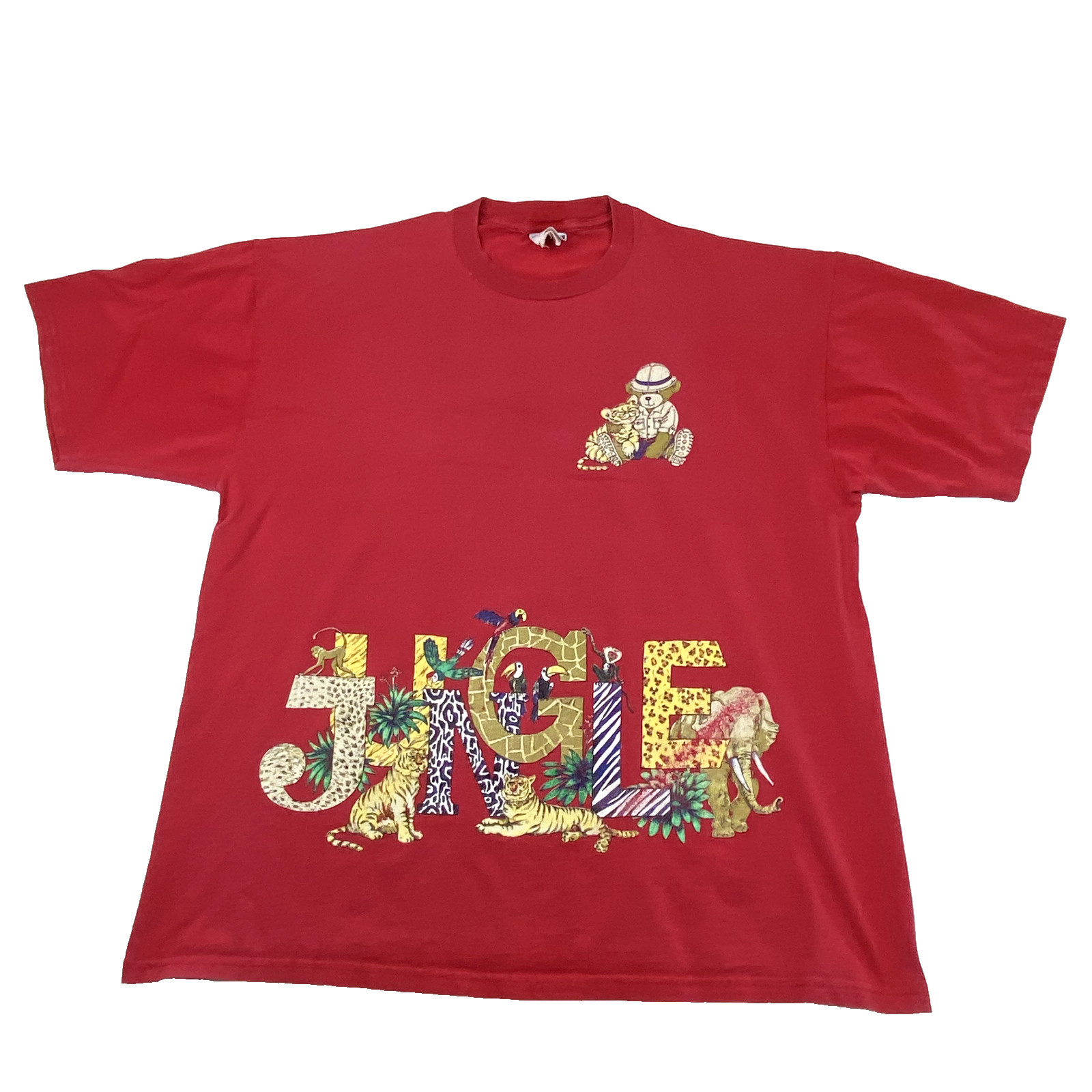 90s Vintage Faded T-Shirt Mens XL Zoo Kids Animal Cartoon All Over Print