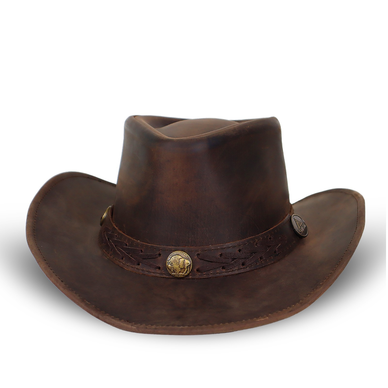 Black & Brown Genuine Leather Cowboy Western Hat Woman Men Vintage Style