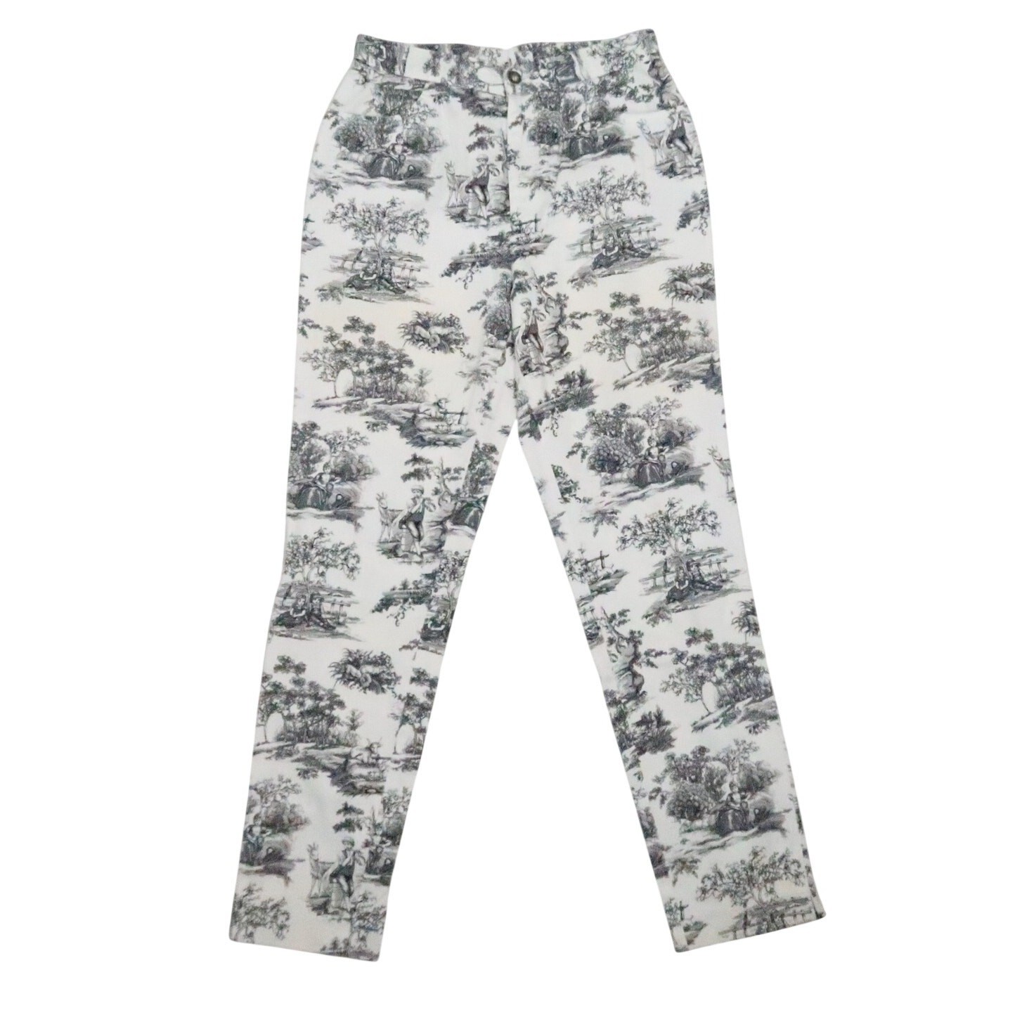 Vintage 90s White and Black Folklore Drawing Nature Print Pants 25″