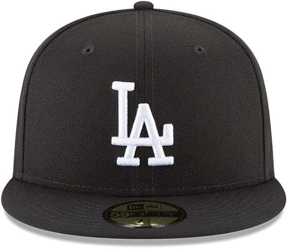 New Era 59Fifty Men Cap Basic Los Angeles Dodgers Black White Fitted Hat sz 7