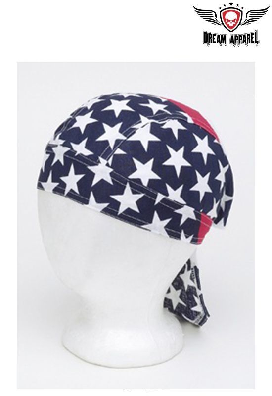 Premium Blue Cotton Doo Rag Cap For Fashion Biker Rider Stars & Stripes 12 Pcs