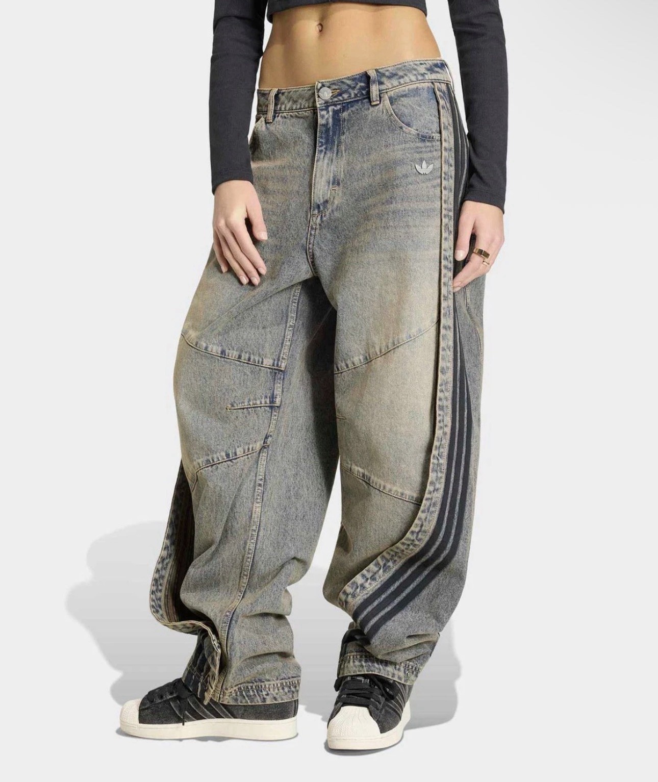 Adidas Women 34×32 Adilenium 5.0 Banana Overlay Denim Pants Chalky Brown KY5189