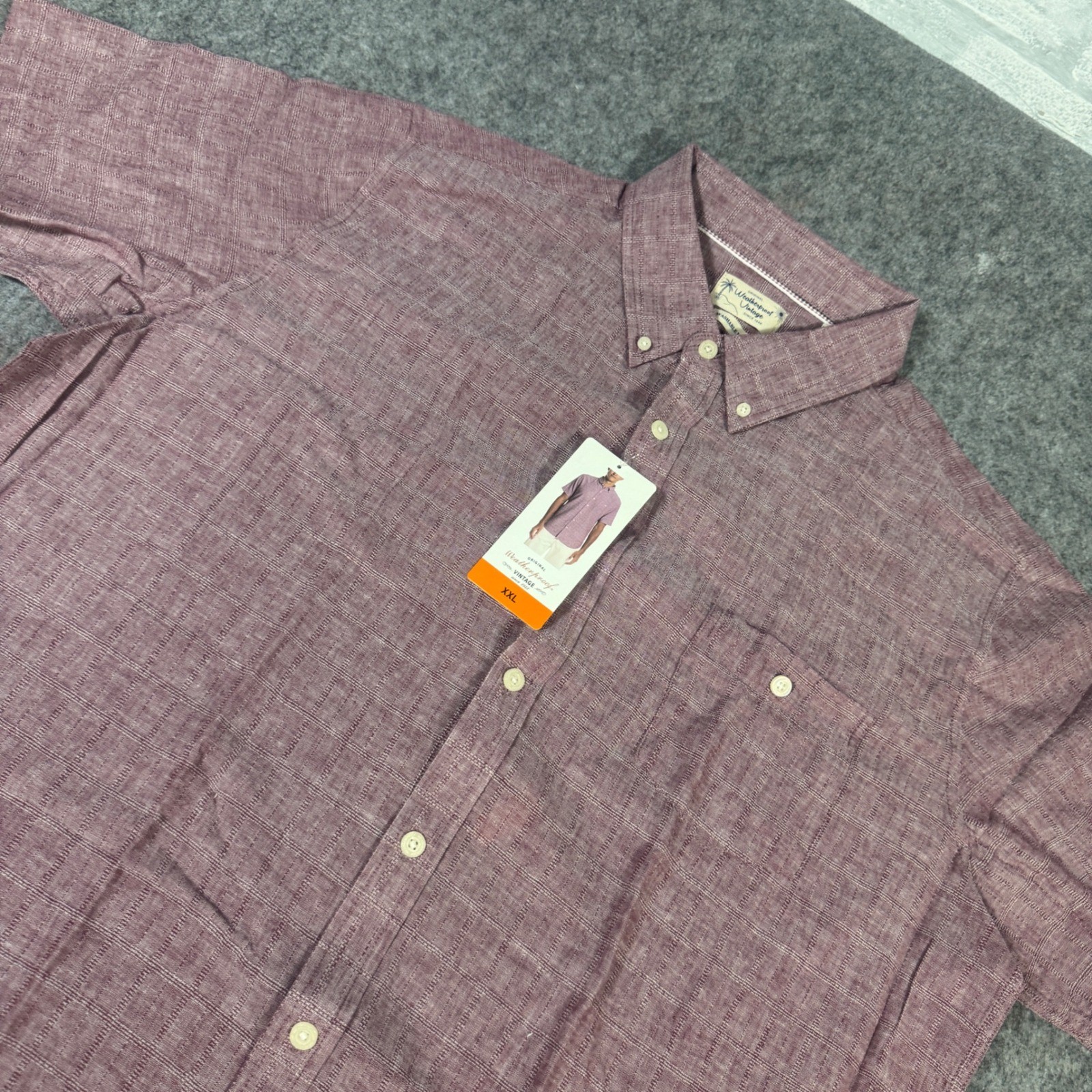 Weatherproof Vintage Mens XXL Burgundy Linen Blend Short Sleeve Button Shirt