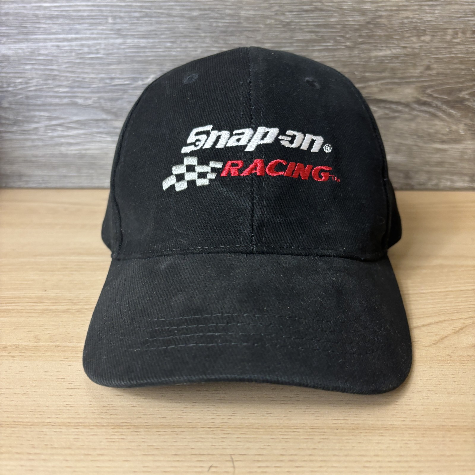 Snap on Hat Cap Strap Back Black Racing Embroidered Logo Mechanic Garage Mens