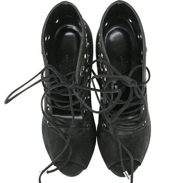 New Auth HERMES Short boots Parade Velor Black Sandals 37 size Women Bootie