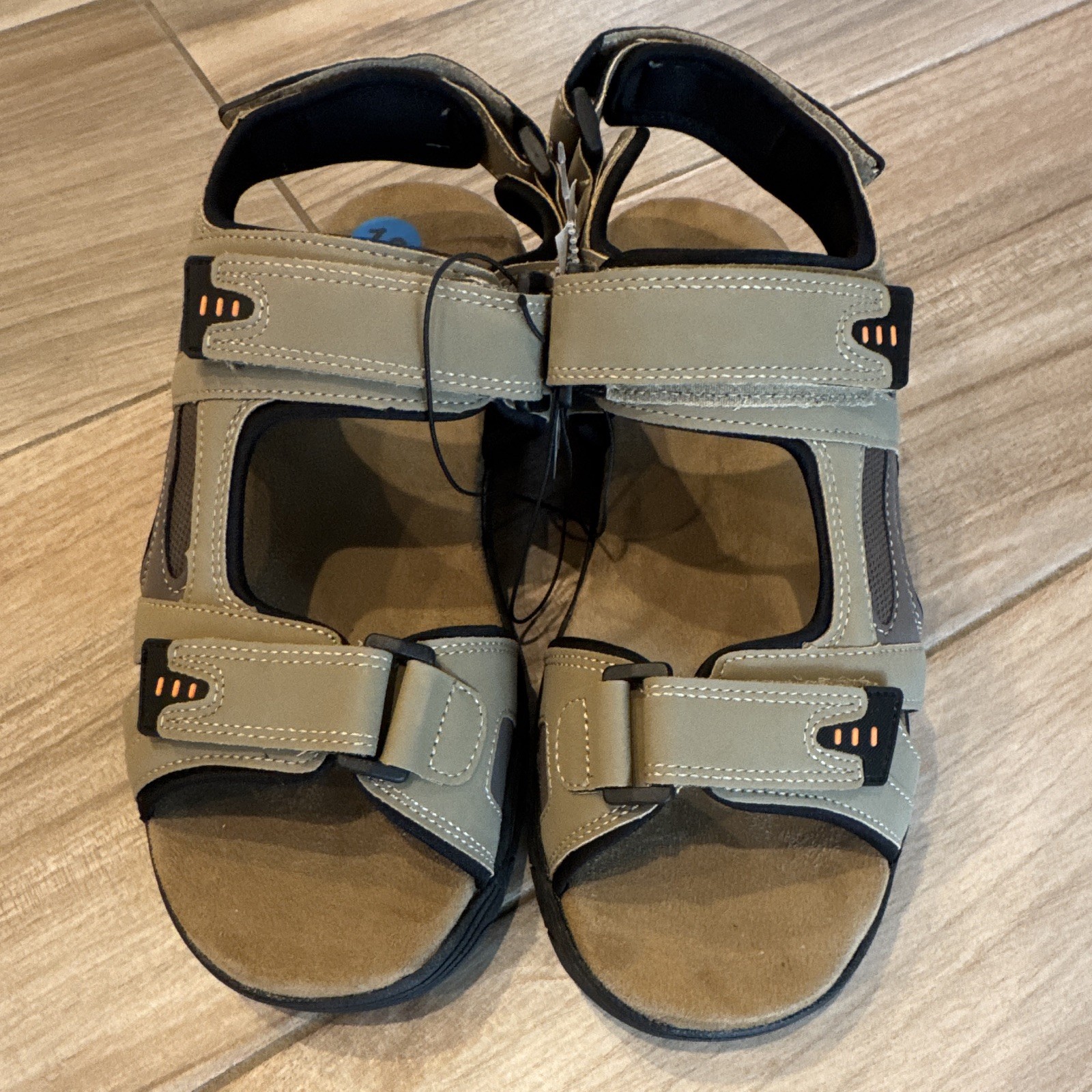 Khombu Sport Sandals Tan/Black Logo Hook & Loop Adjustable Strap Men US 10 M