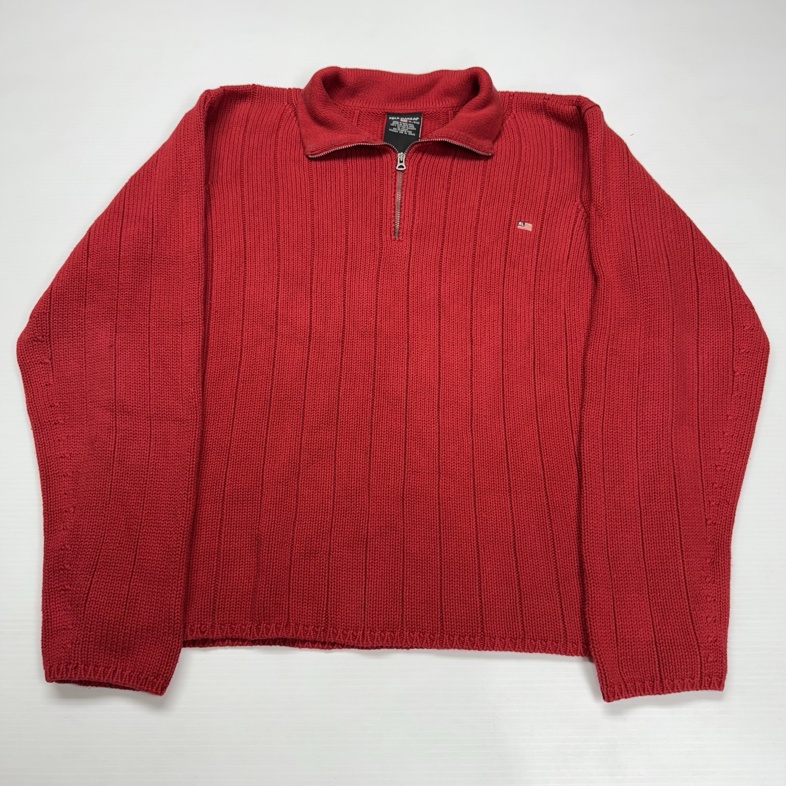 Vtg Polo Jeans Co Ralph Lauren Mens 1/4 Zip Ribbed Sweater XL Red Pullover Flag