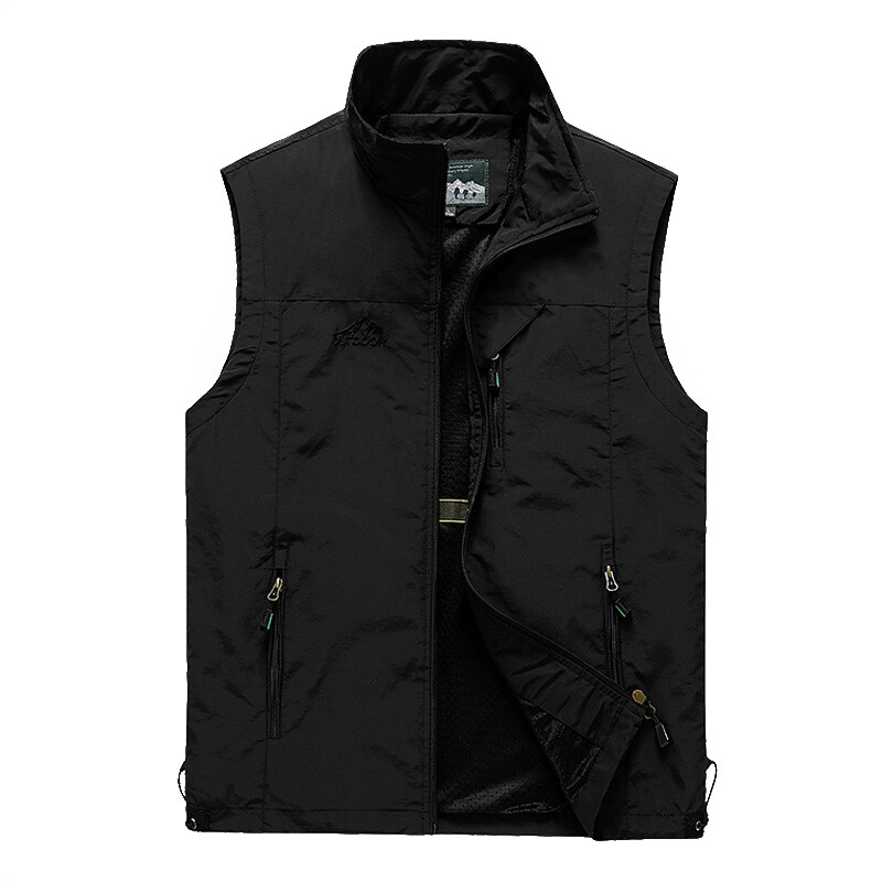 S-7XL Mens Pockets Zipper Vest Men Sleeveless Sport Tops Mesh Lining Waistcoat