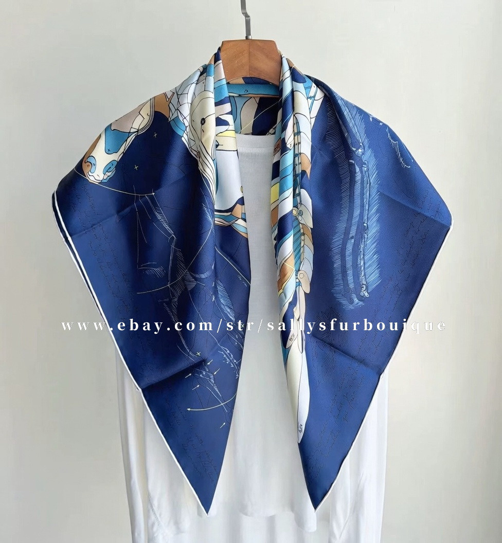 2026 Sallys 18 Momme Twill Silk Wrap Scarf Fly Horse Print Double Face Shawl 35″