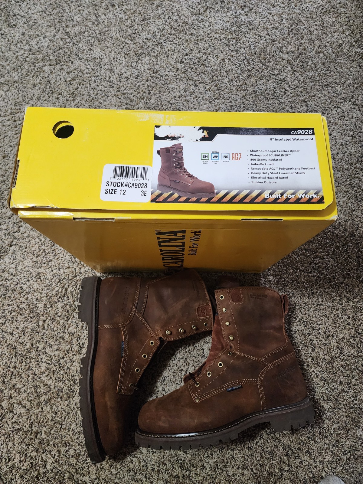 Carolina CA9028 8″ Waterproof ,Composite toe, Insulated boots. Size 12 3E