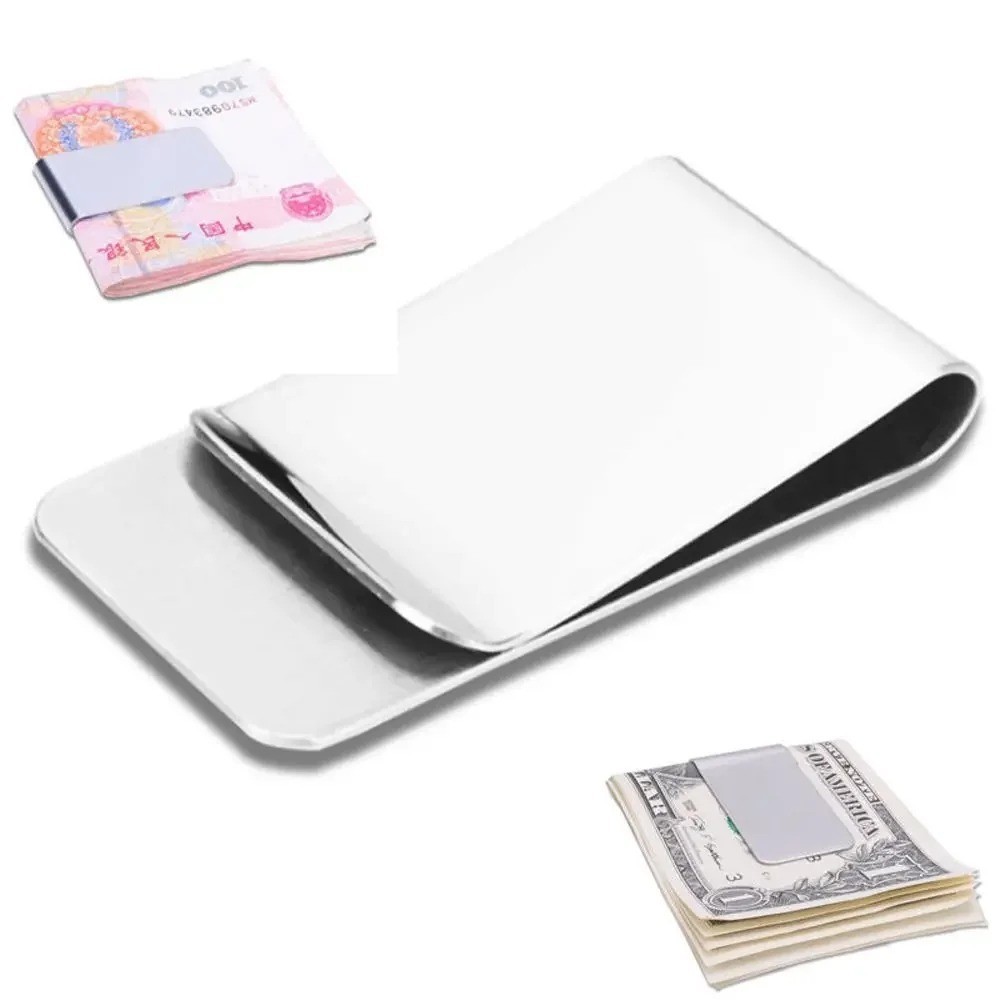 2 Pack Stainless Steel Money Clip Slim Silver Cash Holder Pocket Bill Clip