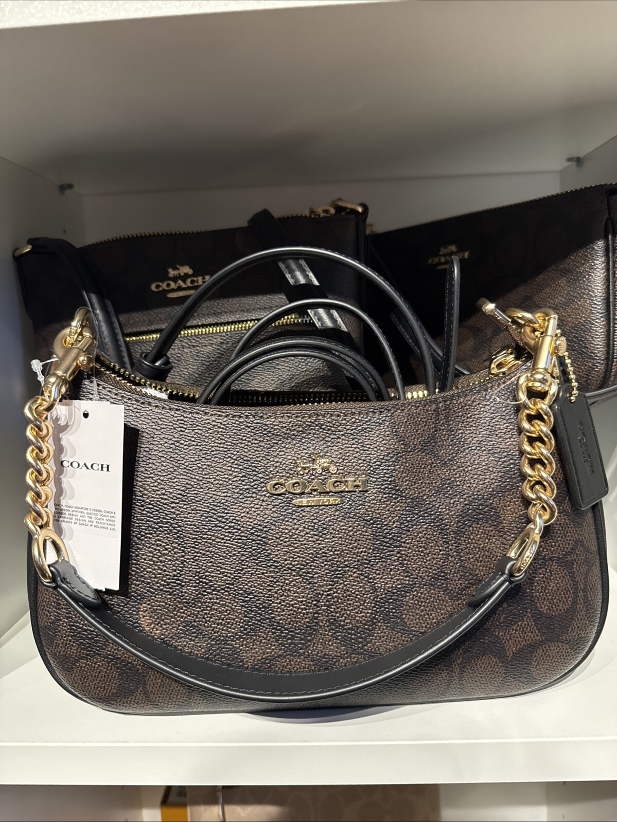 NWT COACH CV933 Women’s Teri Shoulder Bag In Signature Canvas Gold/Brown Black