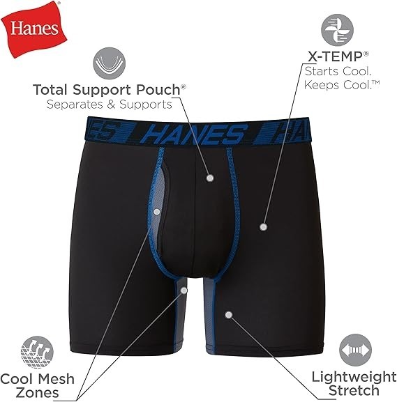 Hanes® Moves X-Temp® Men’s 3-Pack Boxer Briefs “Total Support Pouch & 6″ Inseam”