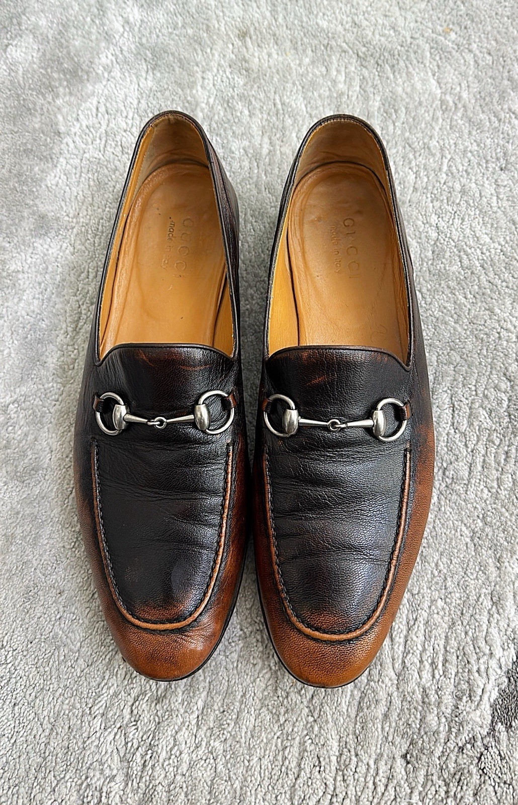 Authentic Gucci Silver Horsebit Two-Tone Leather Mens Loafer US6.5 EU40 UK6