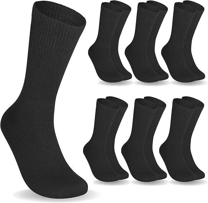 12 Pairs Men Diabetic Crew Socks Health Circulatory Cotton Size 9-11 10-13 13-15