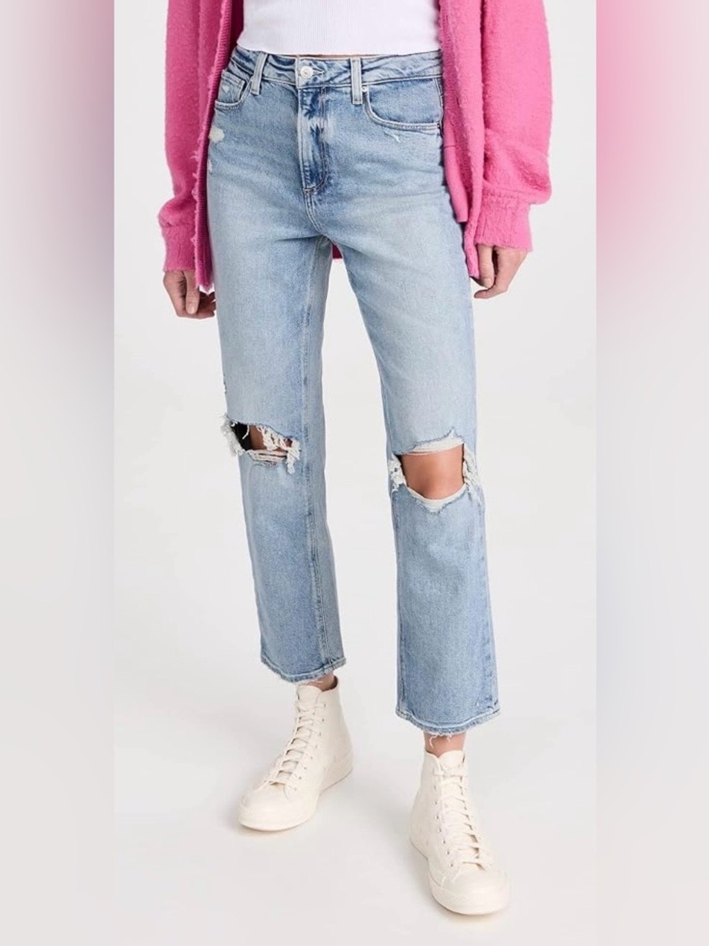 Paige High Rise Noella Ravenna Destructed Blue Distressed Straight-Leg size 30