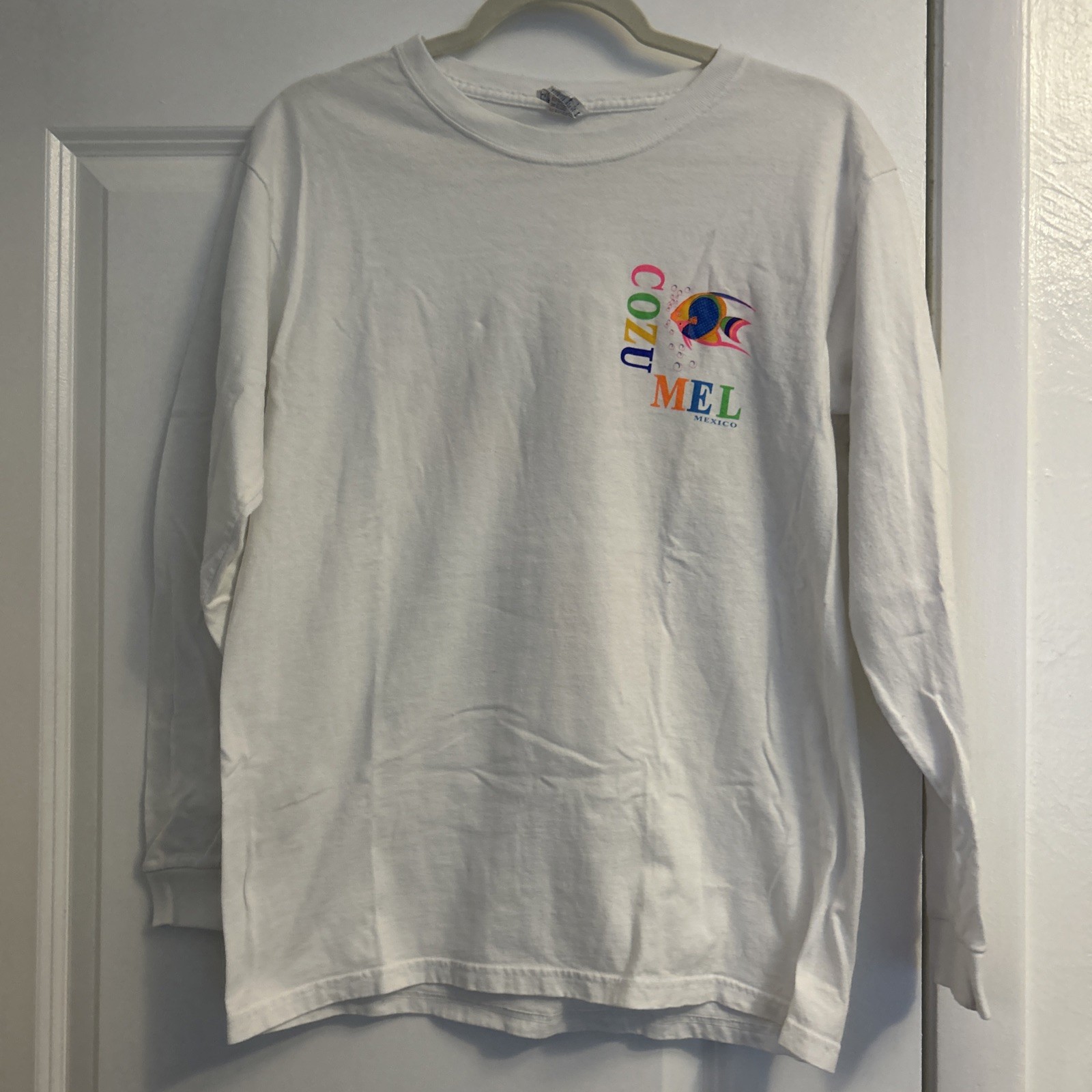 Cozumel Mexico White Long Sleeve Cotton Vacation Shirt Women’s Size Medium NWOT