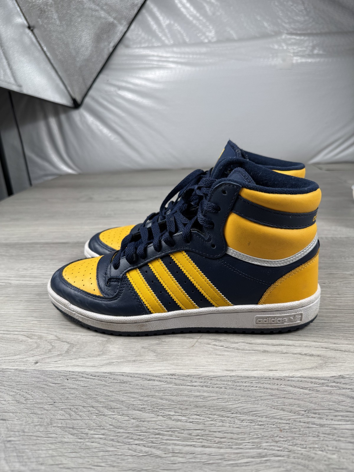 Adidas Originals Top Ten Hi Tops Collegiate Navy Blue Yellow Gold Shoes Size 8.5