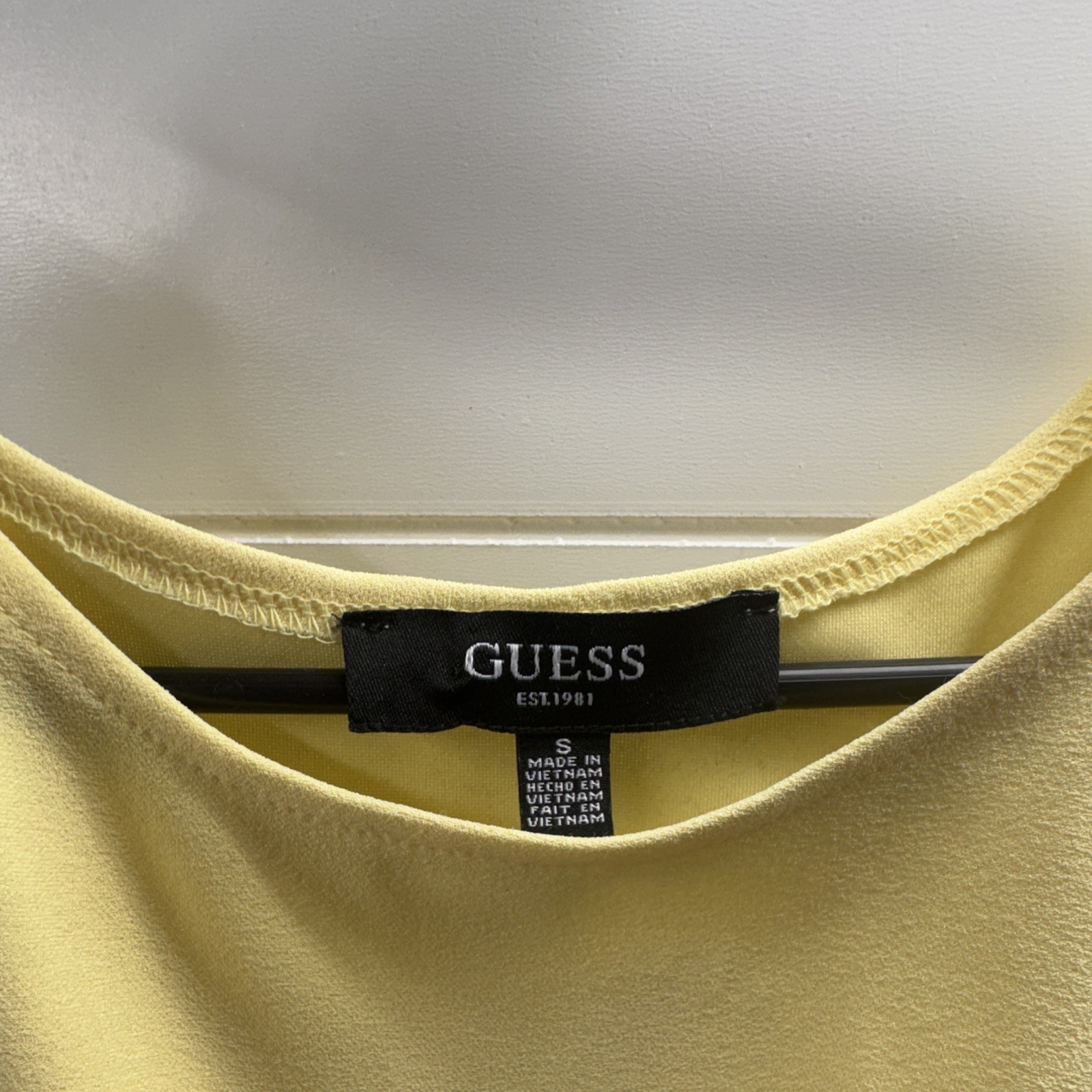 GUESS Yellow Ruched Tank Dress Scoop Neck Midi Sleeveless Size S NWT