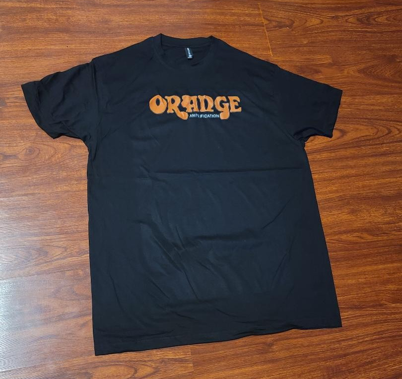 Men’s XL Black Orange Amplification Electric Guitar Short Sleeve Amp Shirt