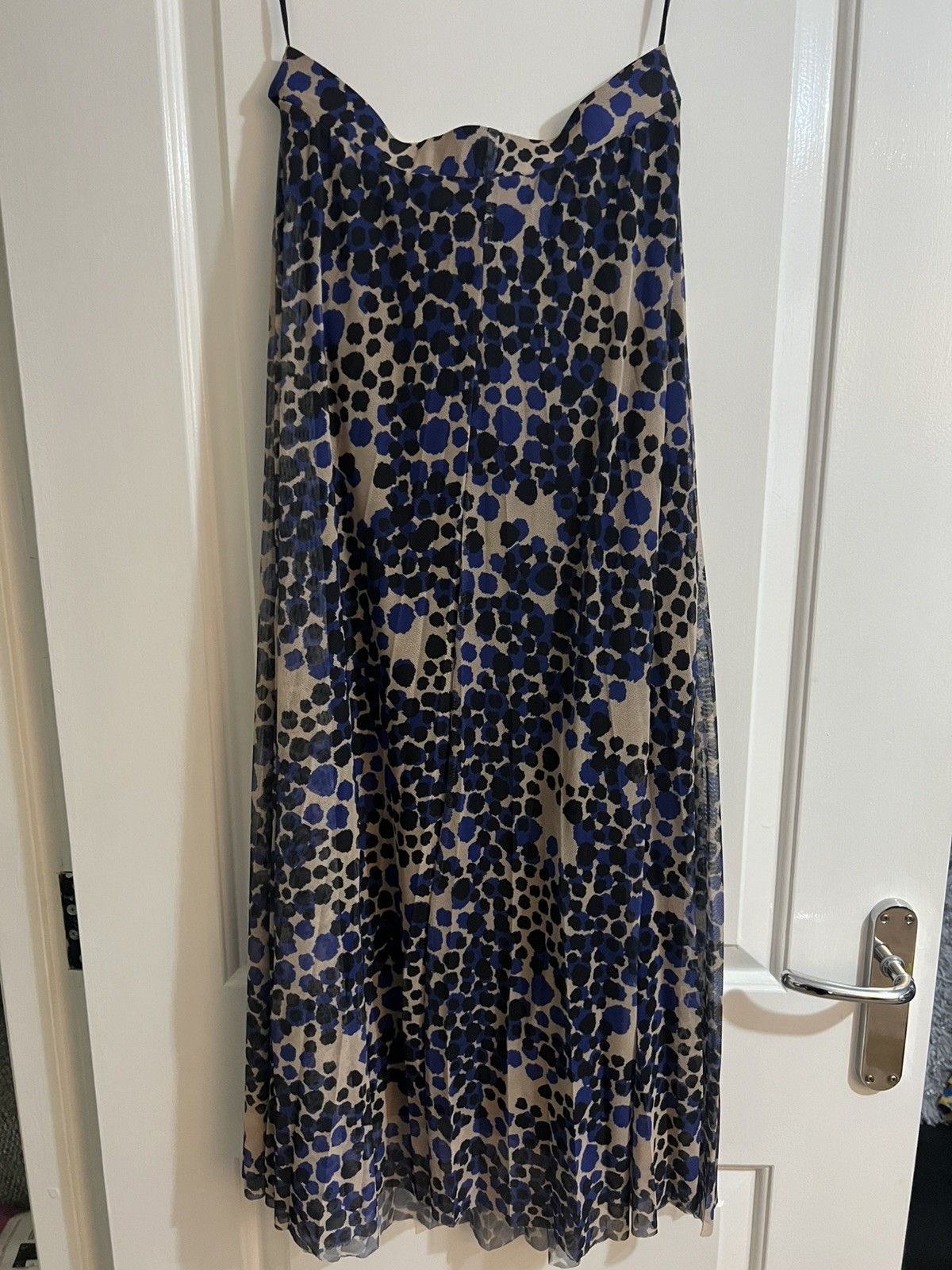 Soon Maxi Skirt Size 10 Beige Blue Black Splodge Print Mesh Lined Casual Party