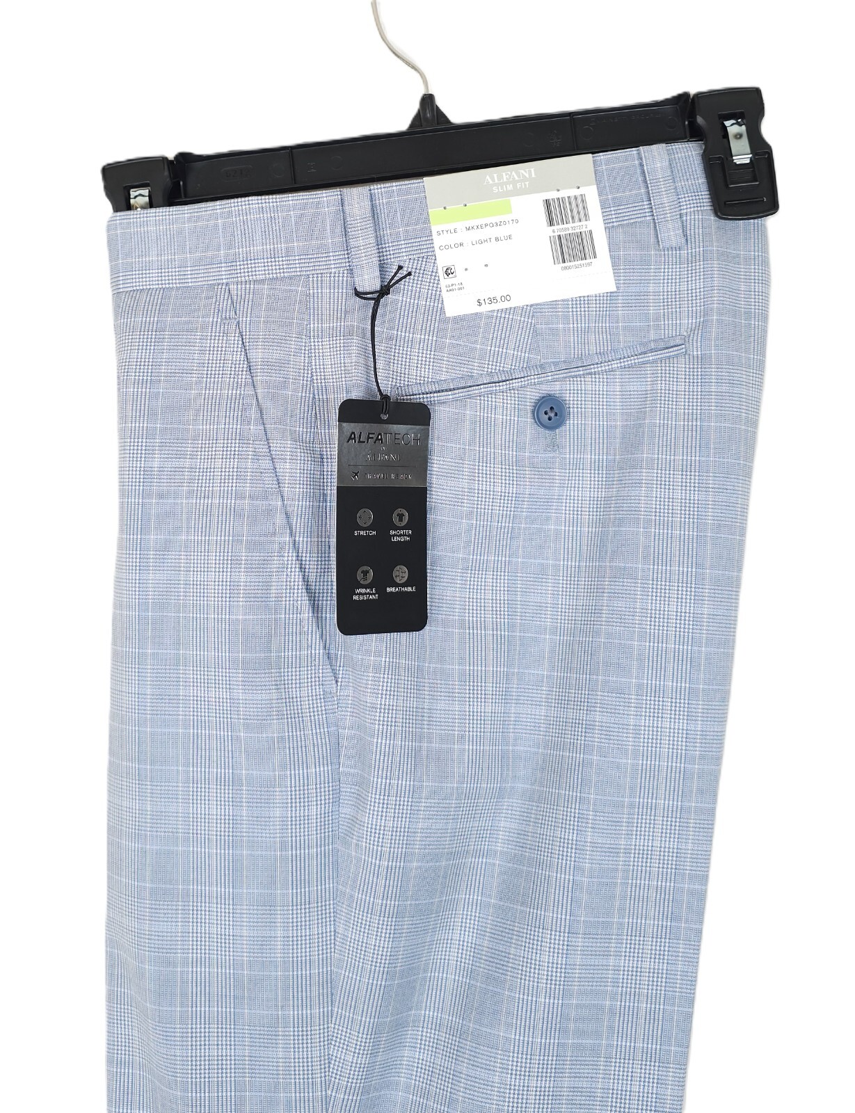 Alfani Mens Slim Fit Suit Pants 30×32 Light Blue Plaid Stretch AlfaTech NWT