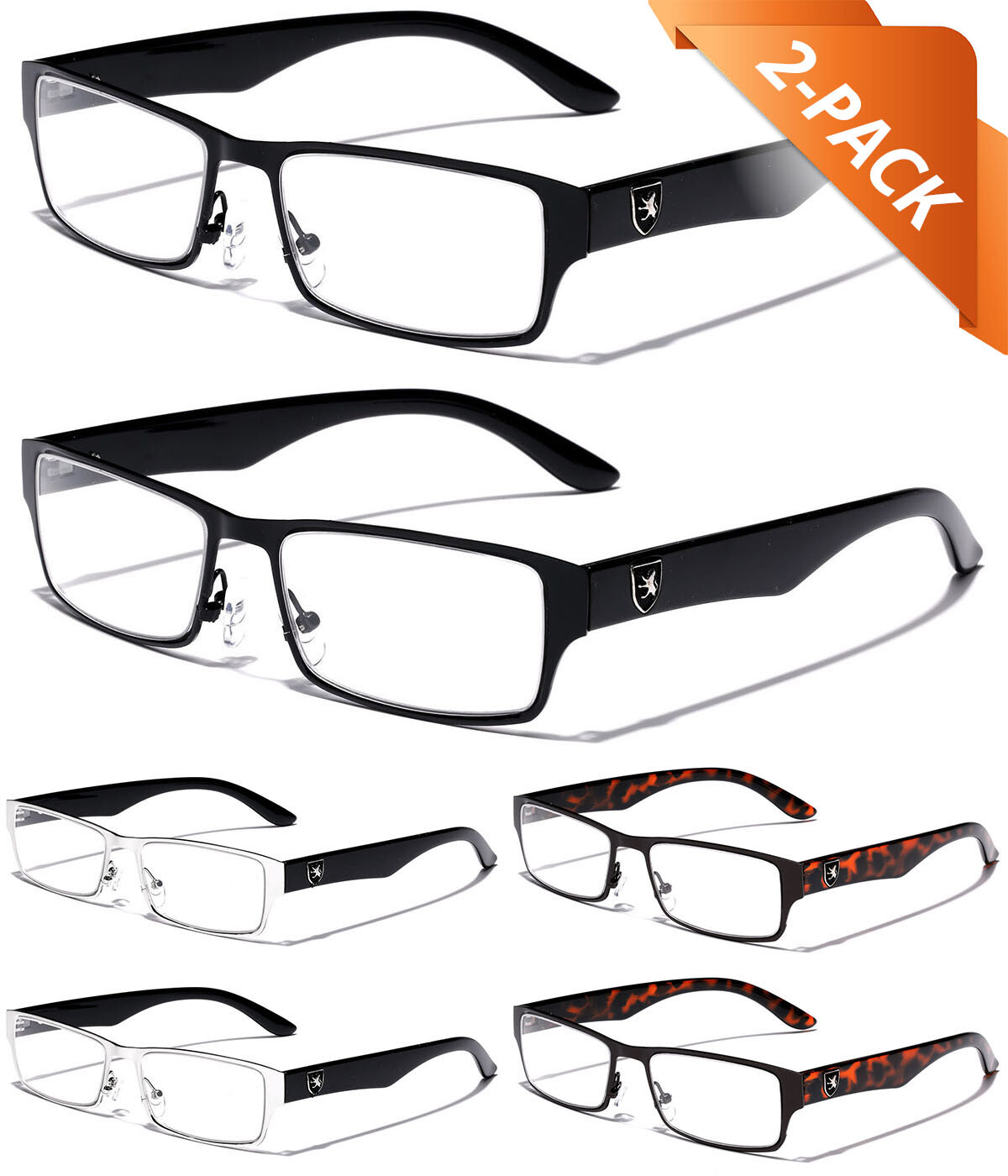 2-PACK Non-Prescription Eyeglasses Clear Lens Fashion glasses for Men Women