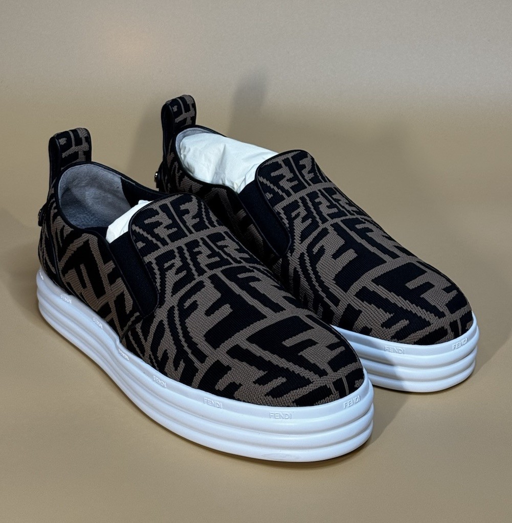 Fendi FF Vertigo Slip On Sneakers Tabacco Nero Brown Black EU 40 US 7 Men’s New