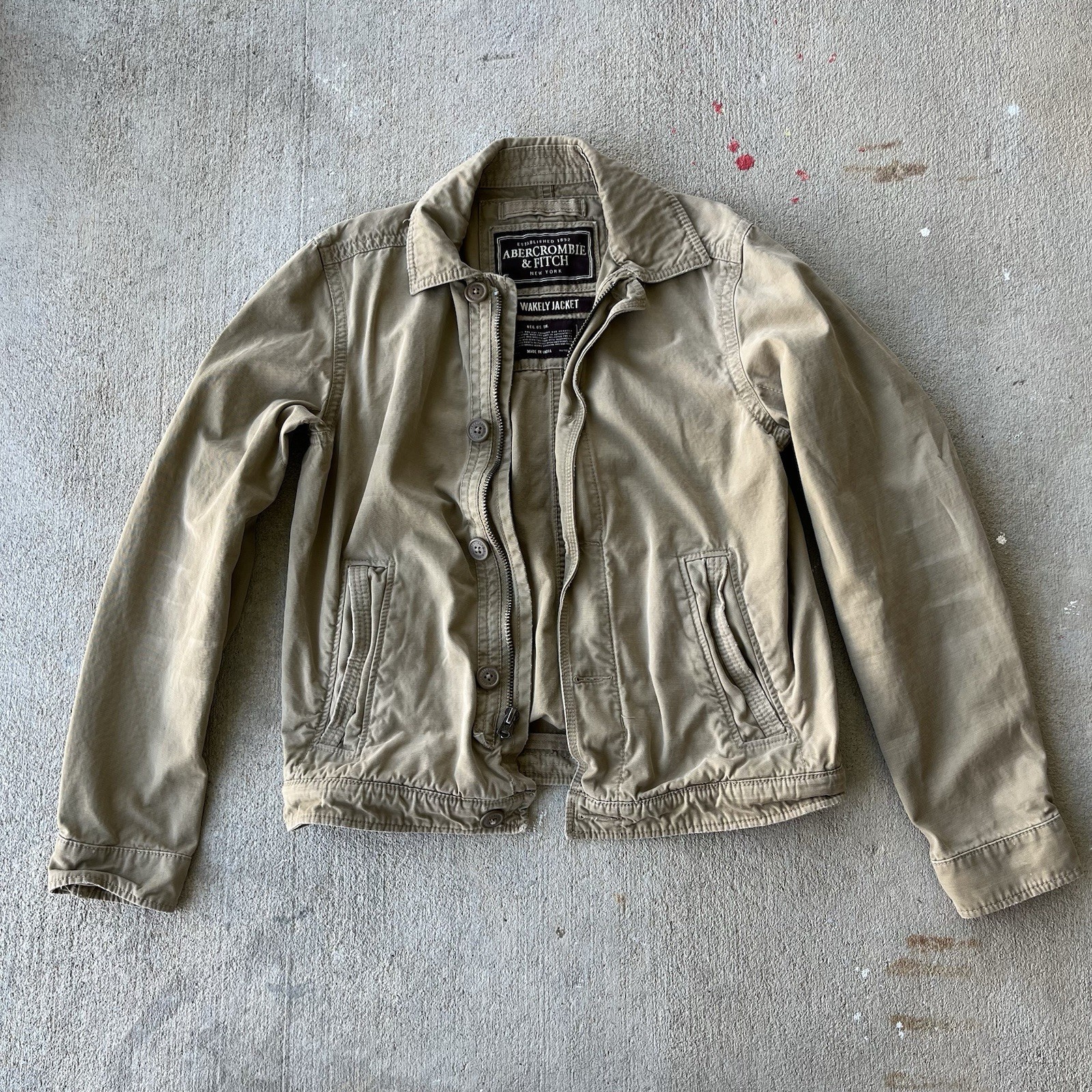 Abercrombie and Fitch Men’s Wakely Jacket Tan Military Size Medium Y2K