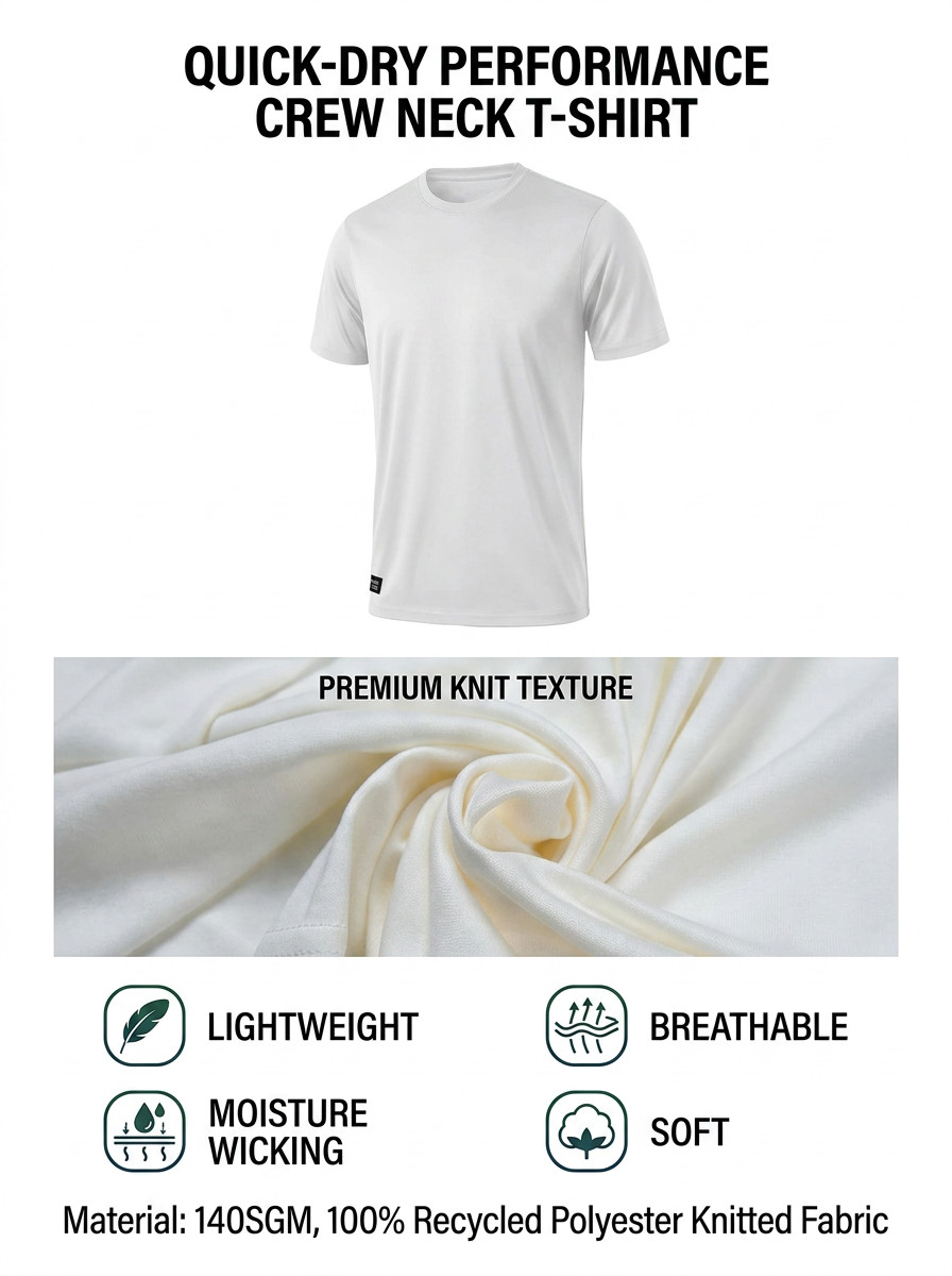 Quick Dry Athletic T-Shirt UPF50+ Moisture Wicking Crew Neck Short Sleeve