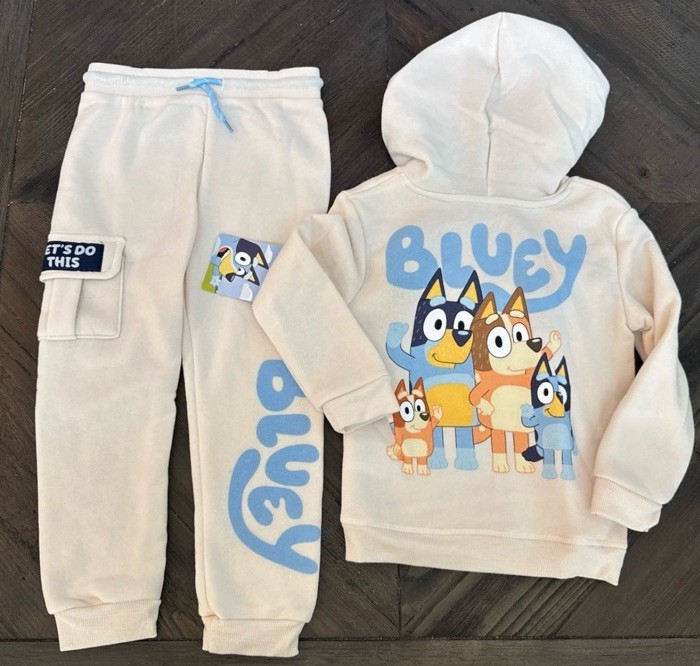 Bluey 2-Piece Fleece Hoodie & Pants Set Graphic Print Cream/Blue 4T
