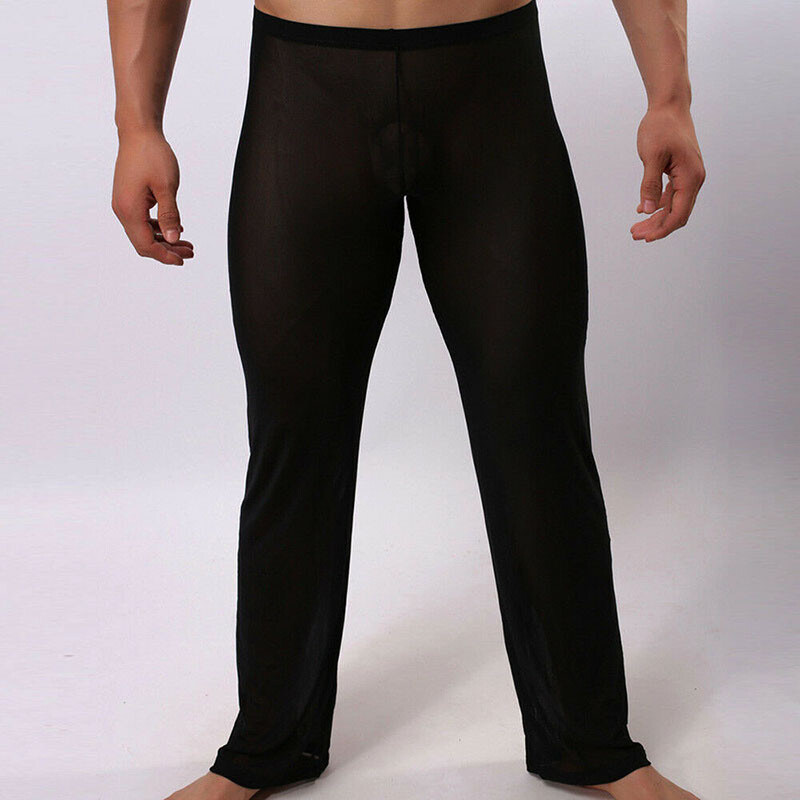 Men’s Sheer See Through Mesh Underwear Sports Fitness Long Johns Pants Leggings