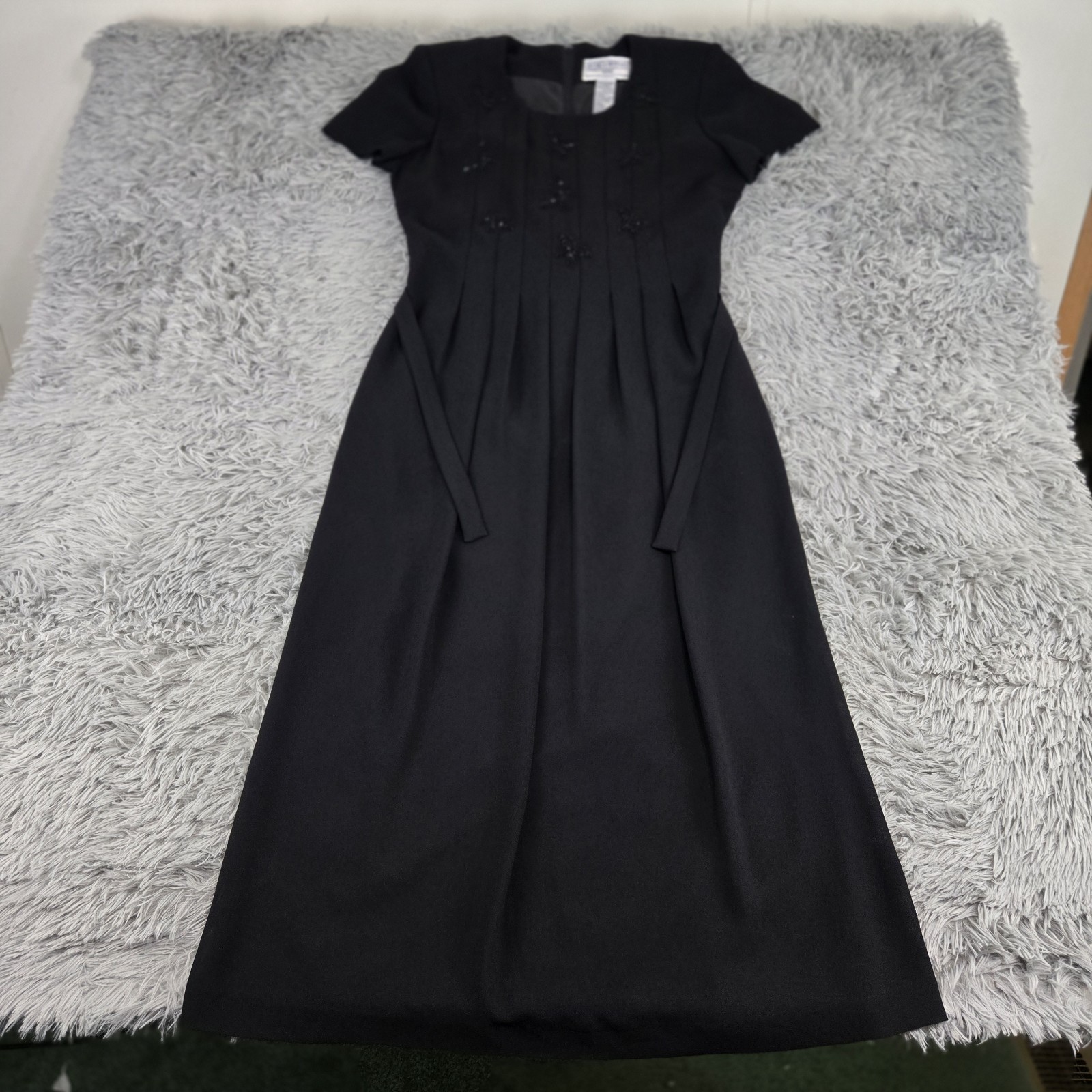 Jessica Howard Womens 8P Black Butterly Bead Cap Sleeve Pleated Maxi Dress