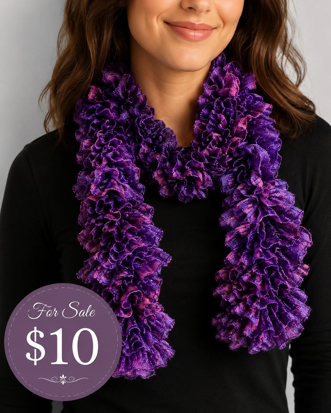 Women’s Purple Multicolor Knit Ruffle Rectangle Scarf Yarn