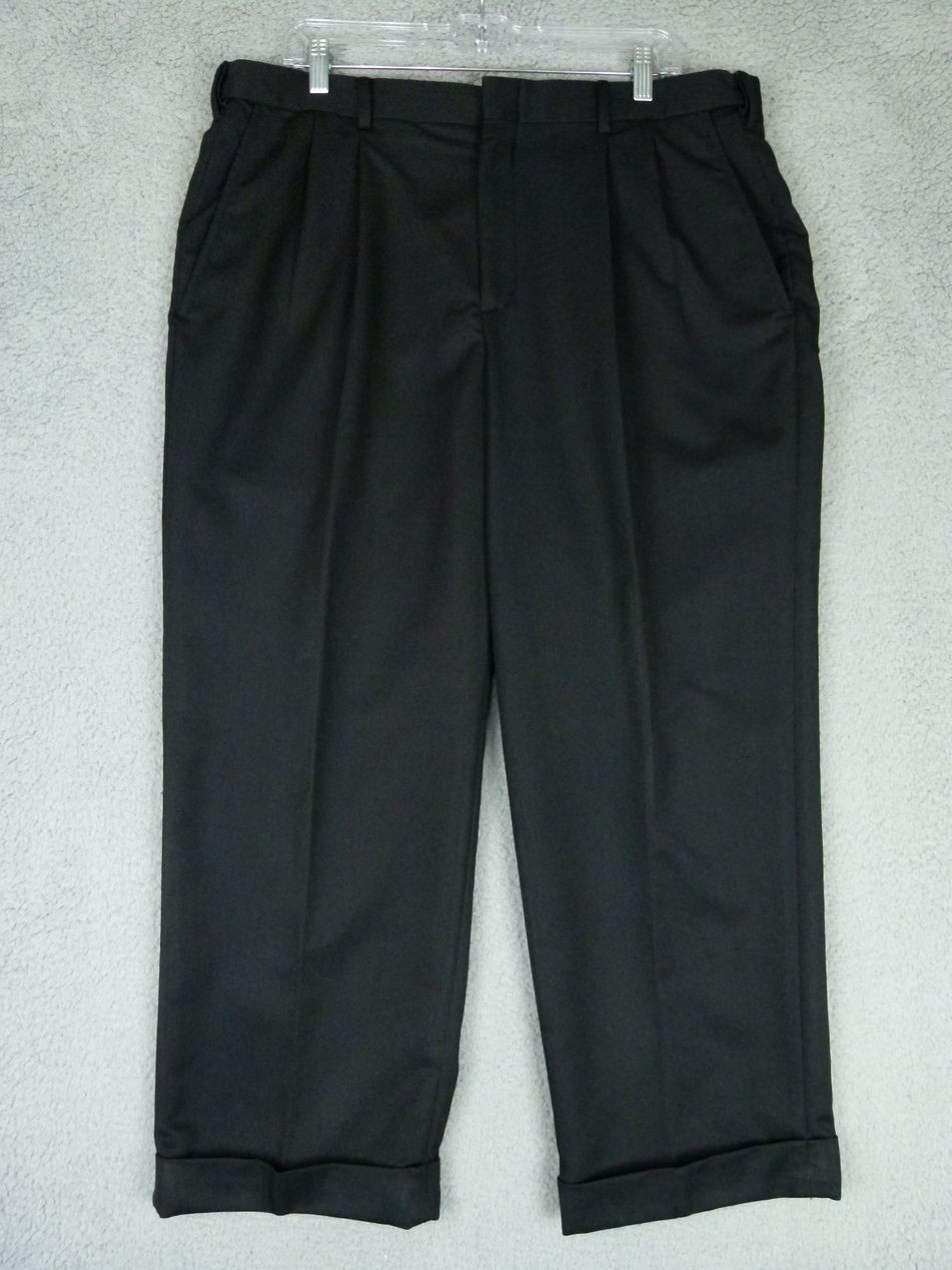 Haggar Mens 38×29 (38×27 Actual) Black Pleated Cuffed Dress Pants