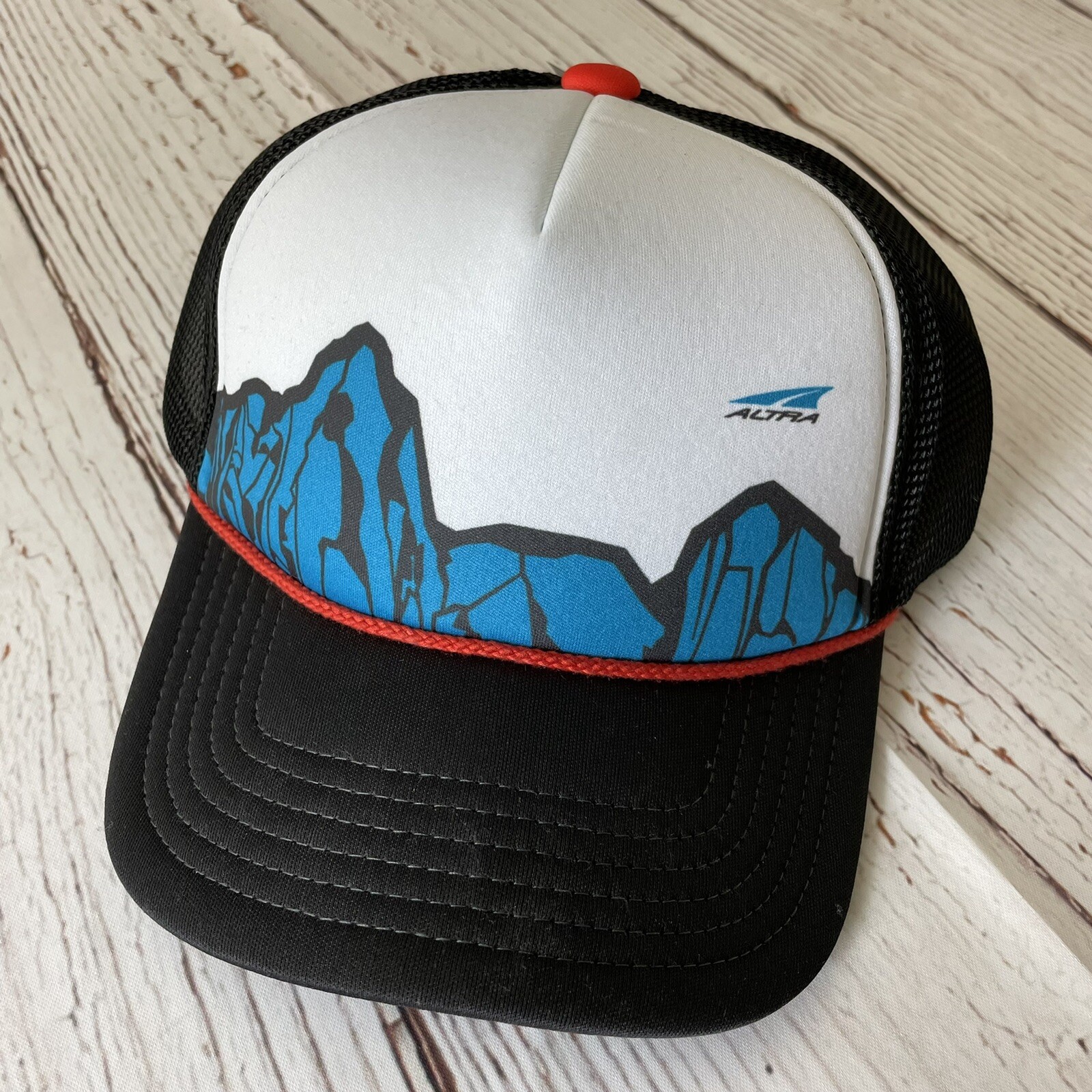 New Altra Running Lone Peak 4 Trucker Hat Blue Orange Black Mesh Snap Back