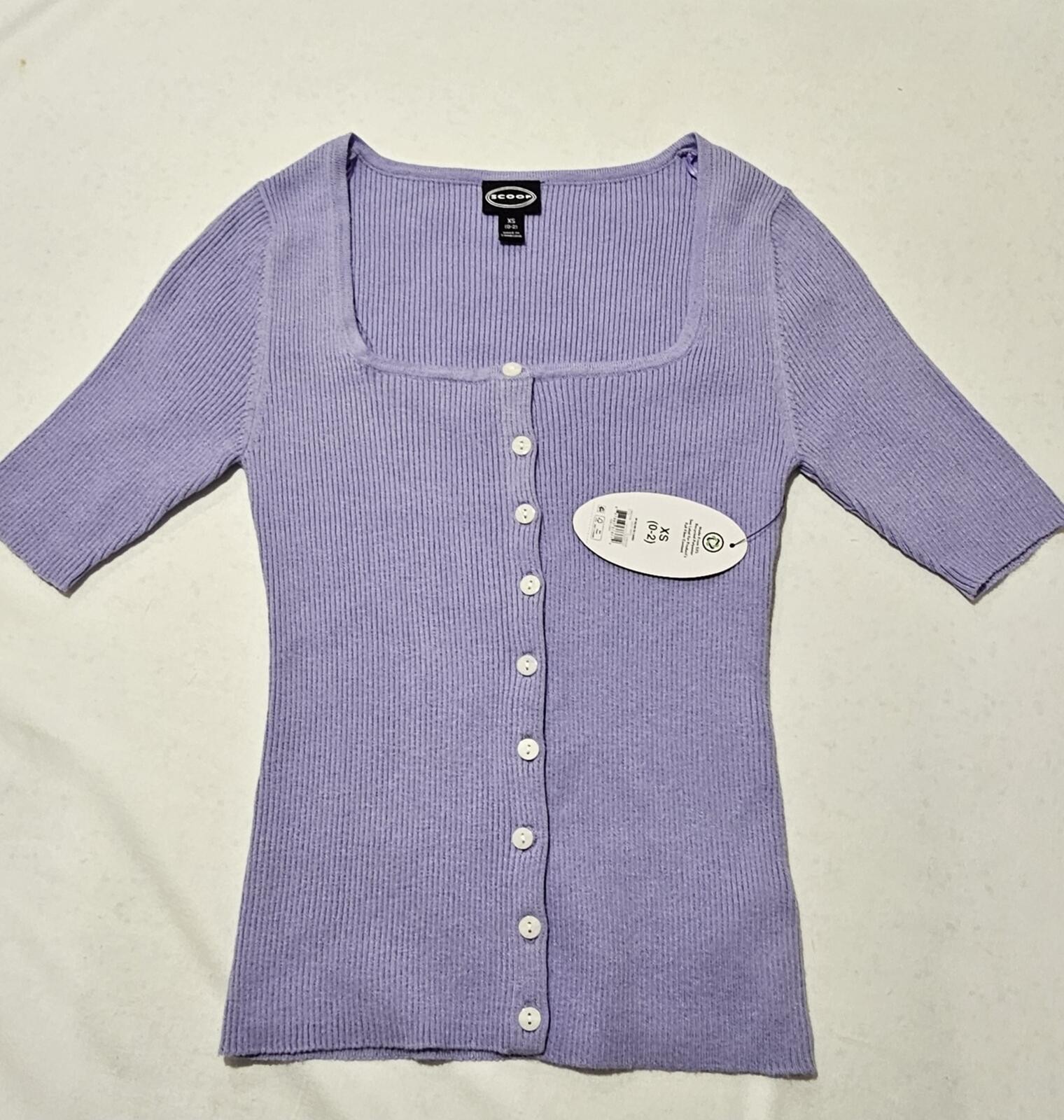 Scoop Lavender Ribbed Button Front Square Neck Top Sz XS