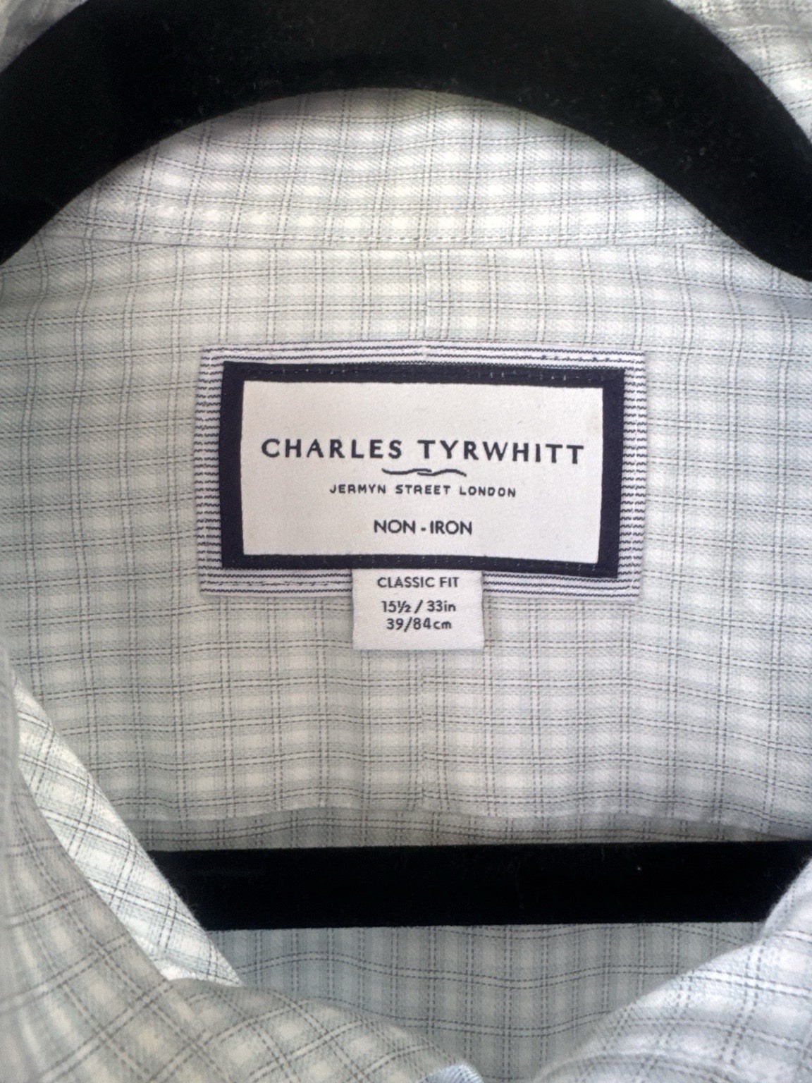 Charles Tyrwhitt Non-Iron Classic Fit Dress Shirt Mens 15.5 33 Light Blue Check