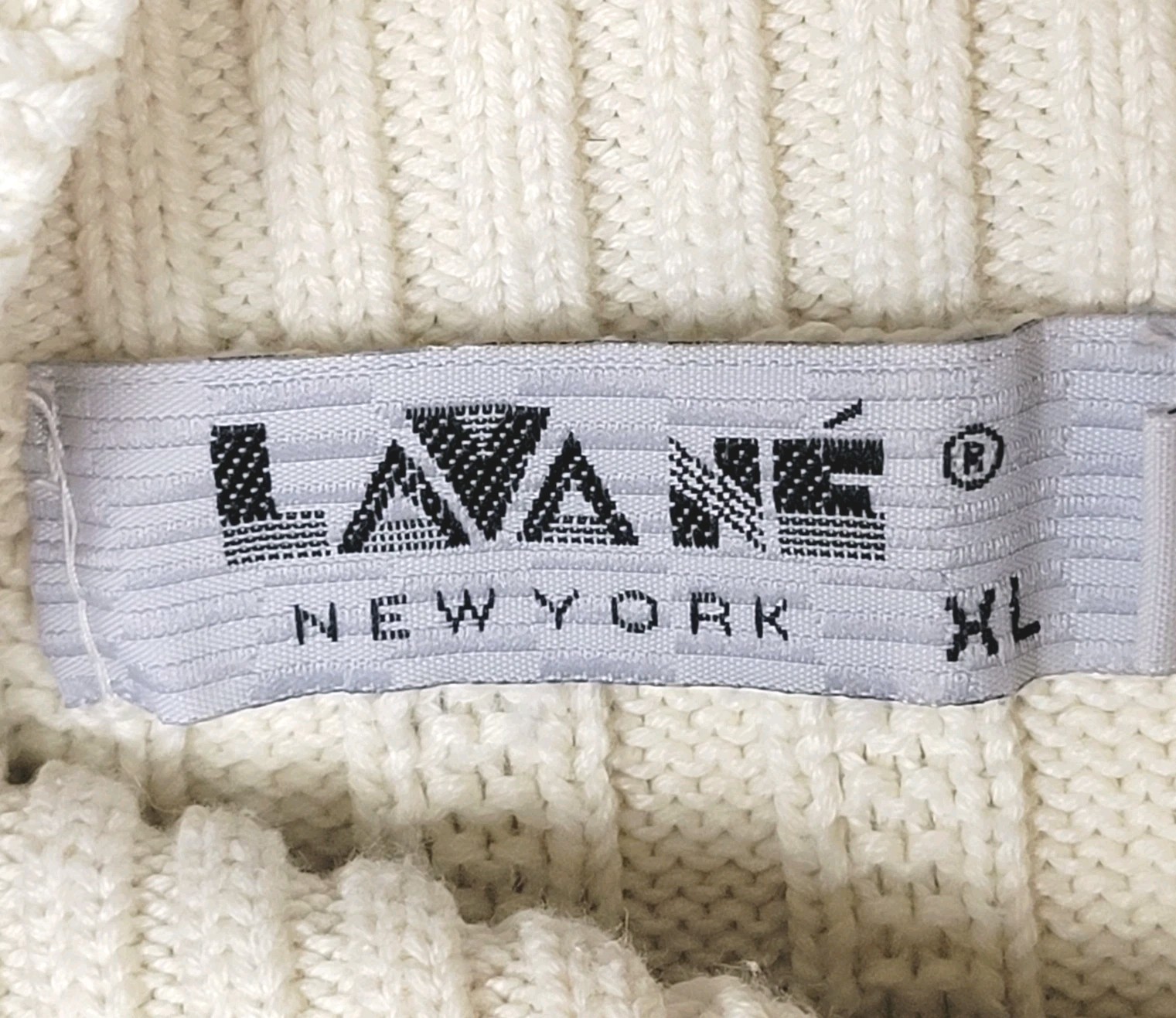 Lavane New York Ribbed Knit Sweater XL Cream Shawl Collar Minimalist Cozy
